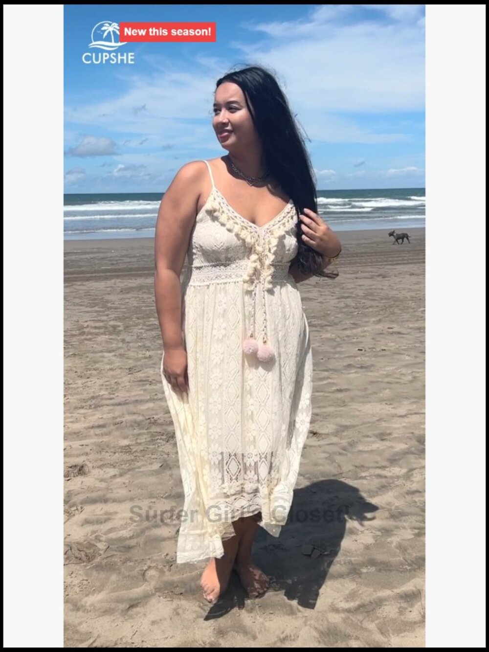 Lace V-Neck Sleeveless Maxi Sundress Boho Crochet Tassel Beach Vacation - Picture 7 of 7